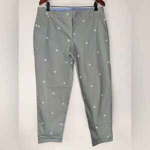 Talbots Olive Green Daisy Embroidered Chino Capri Pants Women size 12P Fall boho